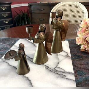 Vintage Brass Angel Candle Holders from Mexico - Set of 3